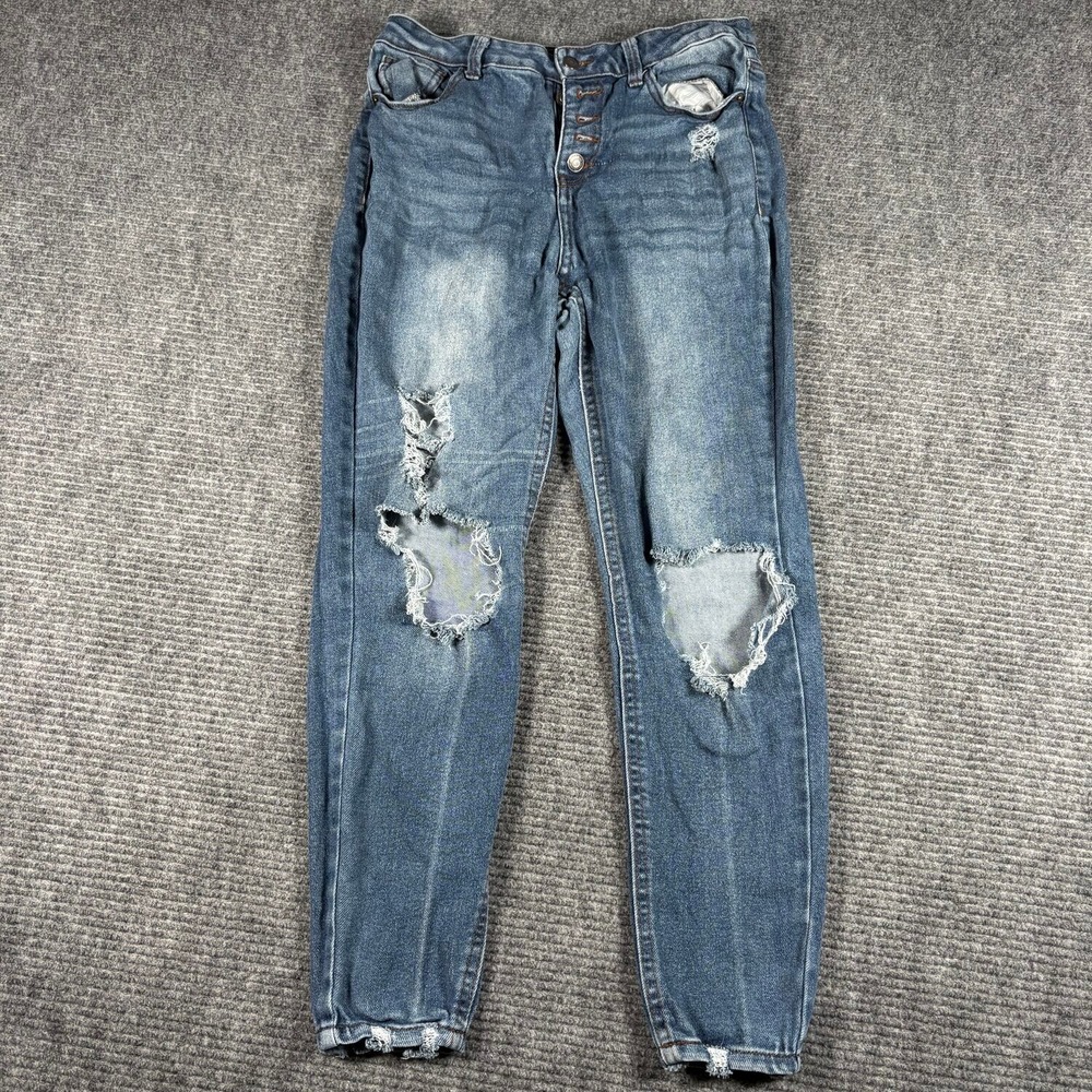 Vanilla Star High Rise Skinny Jeans Womens 9 Blue Excellent Distressed Button